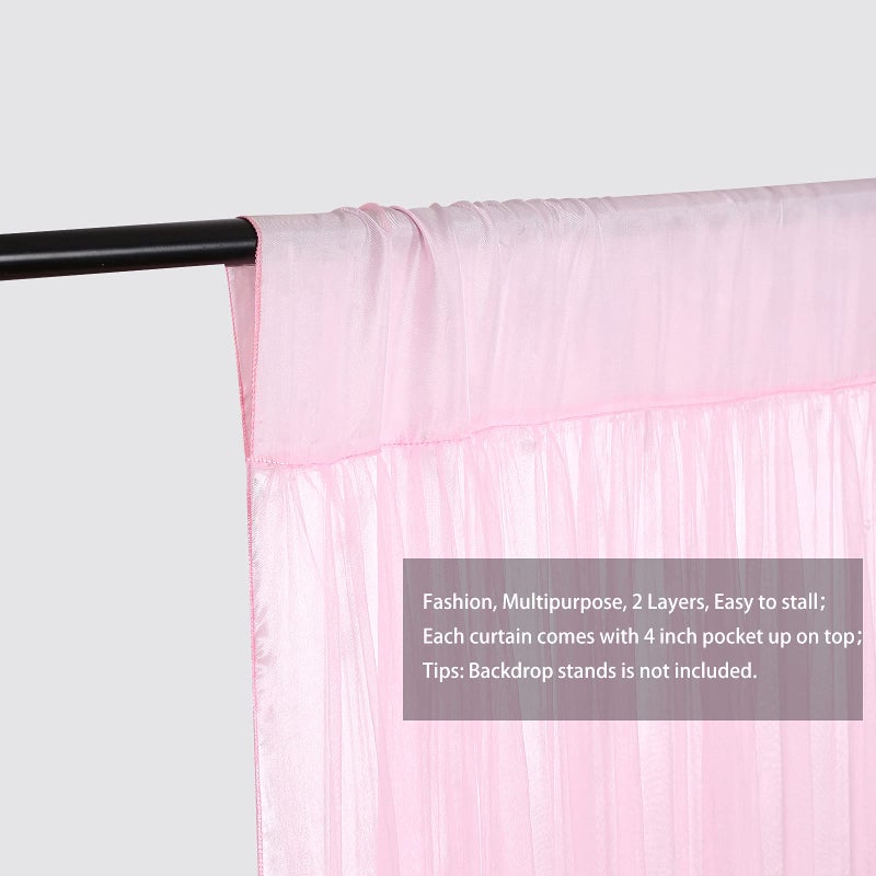 B.Cool Pink Tulle Backdrop 5ftx7ft Backdrop Curtains for Baby Shower Baby Shower Sheer Curtain Birthday Party Satin Wedding Drapes Easter Decoration - Image 3